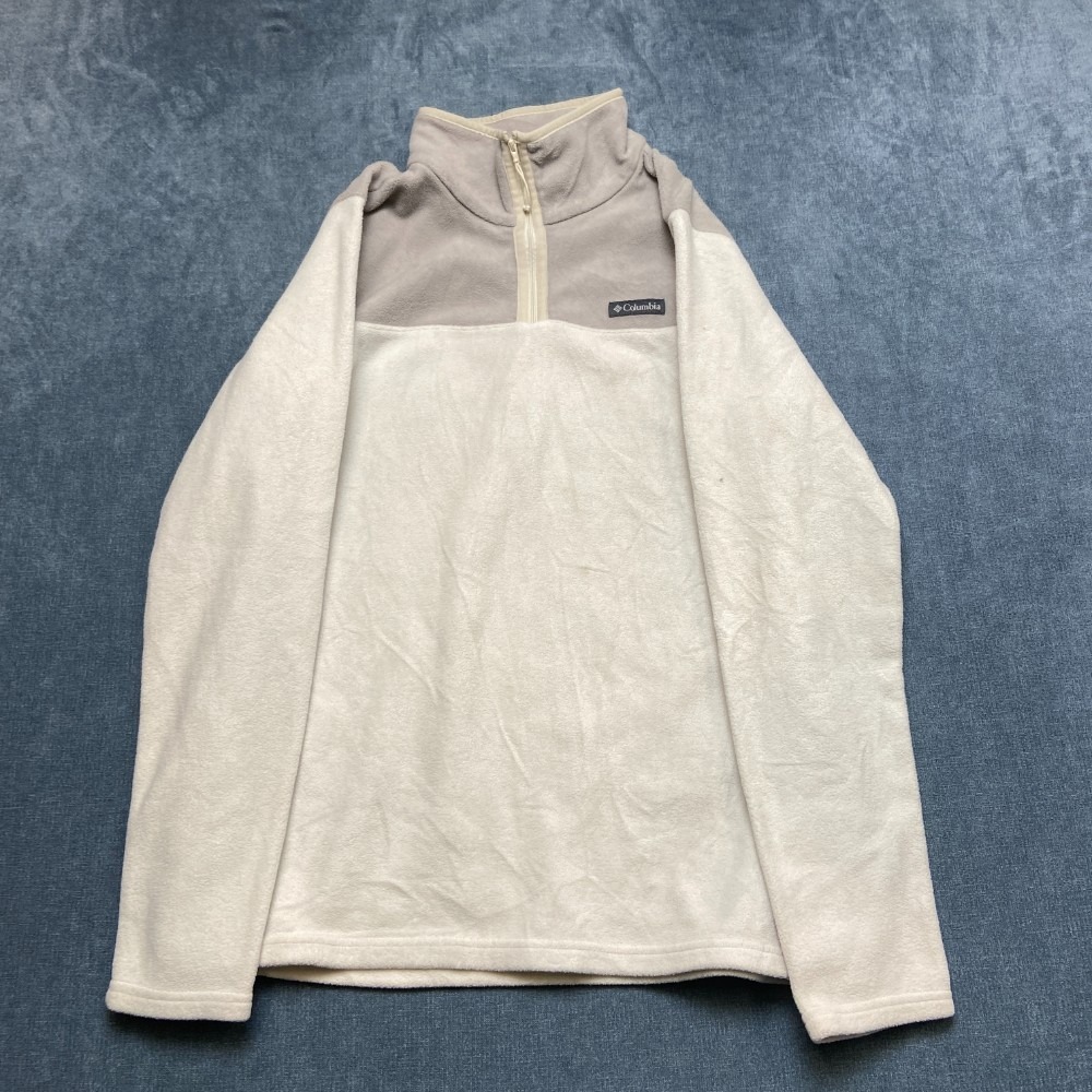 Columbia Fleece Jacket Mens XL Beige Long Sleeve Mock Neck Quarter Zip Pullover